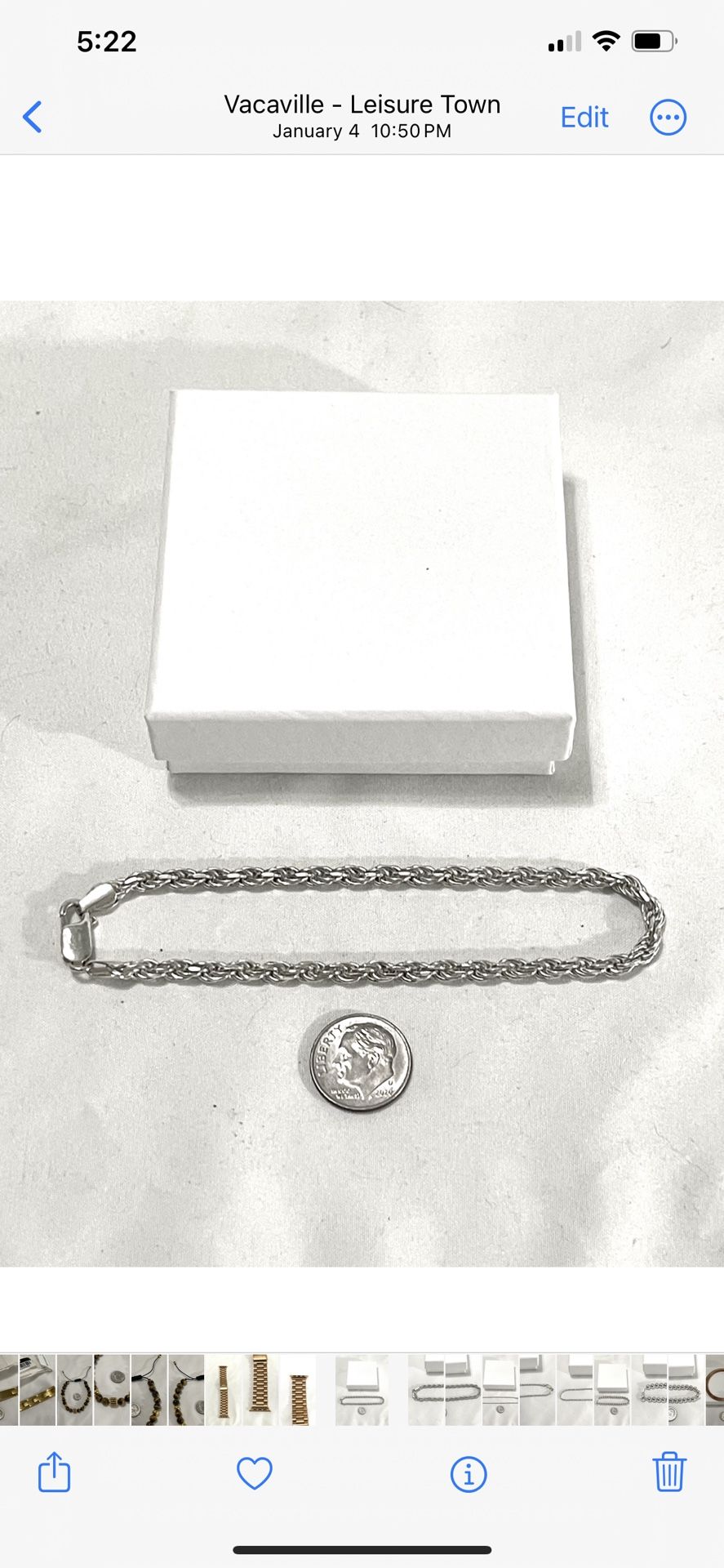 Brand New Silver 8-1/2” Rope Style Silver Bracelet. 