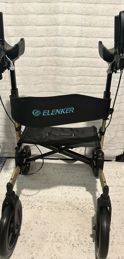 ELENKER Upright Walker Stand Up Folding Rollator Front Wheels Seat 