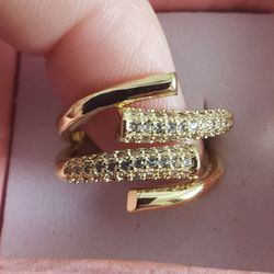 Unique Open Size Ring With Paved Zircon. Gold Over Copper 