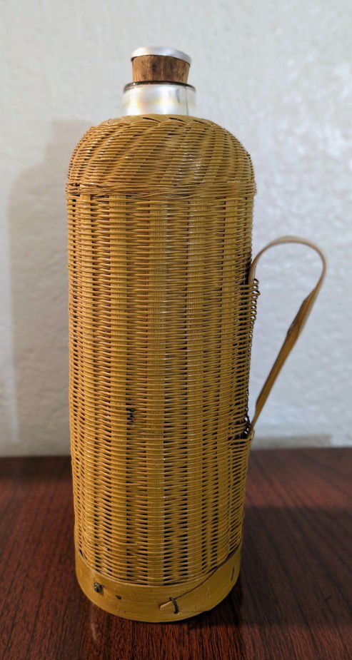 Vintage Wicker Covered Blown Glass Decanter 