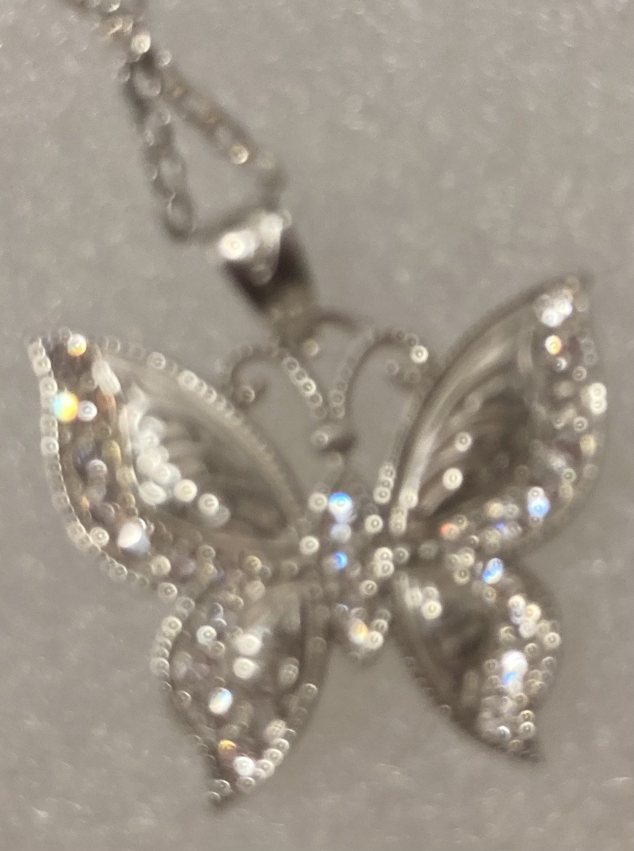 Sterling Silver Butterfly Necklace With Nice Sparkly Stones