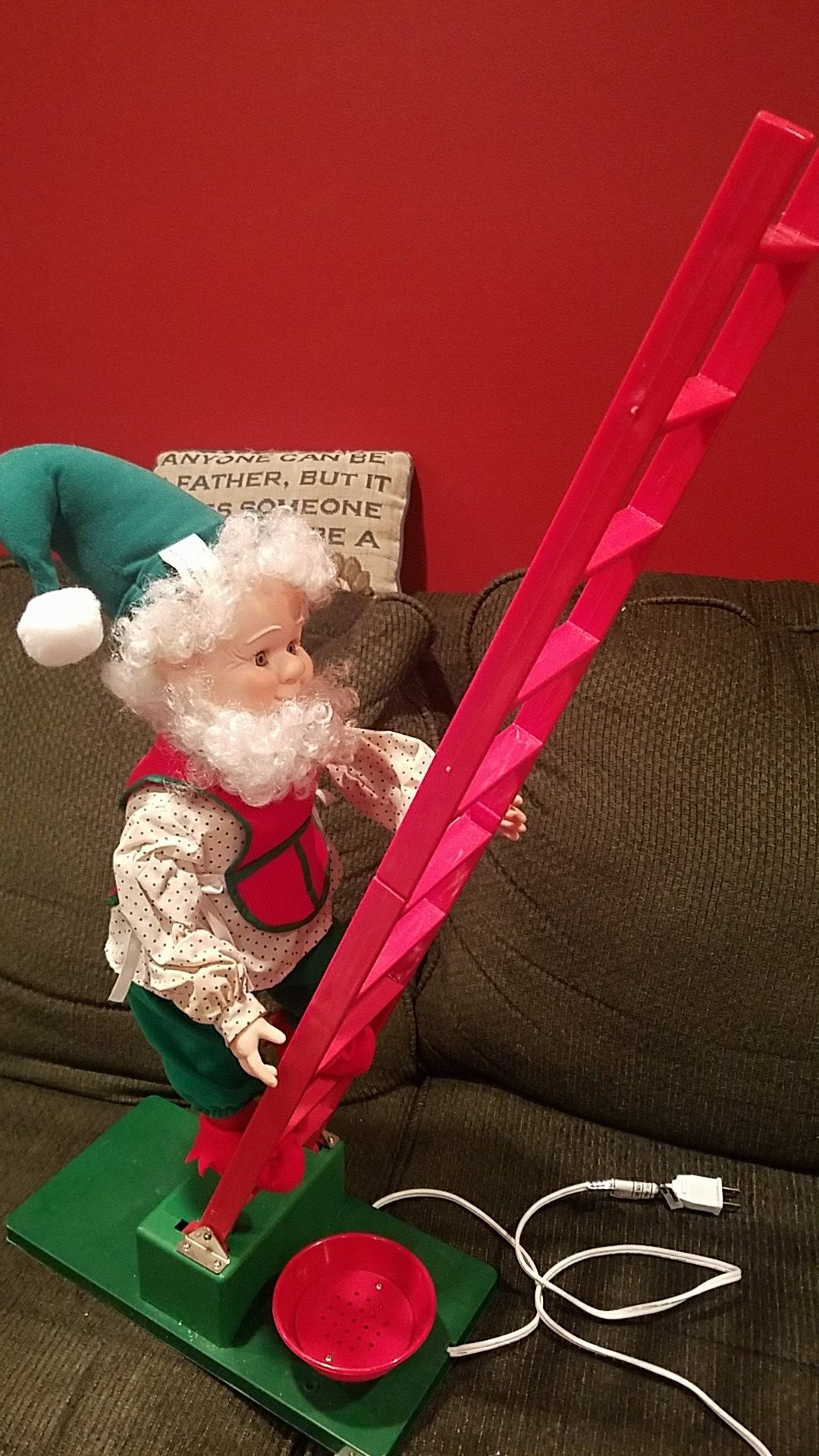 Vintage animated Christmas Elf motionette with moving ladder and arm