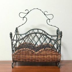 Vintage Mid Century BoHo Metal And Reed Magazine Rack Accent Decor