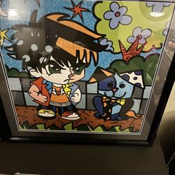Romero Britto Style Framed Art – Boy and Dog Pop Art