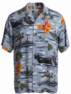 Vintage Kalaheo Navy Battleship Hawaiian Shirt Small