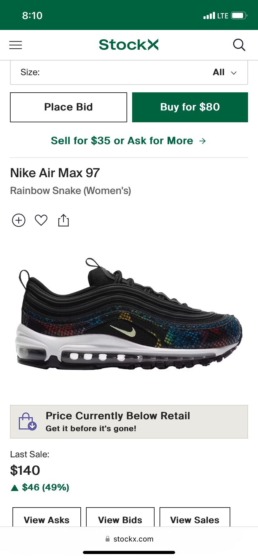 Nike Air Max 97 ( Rainbow Snake Women’s Size 8.5 Athletic Shoes ( CW5595-002 ) 