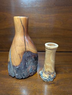 Hand-Turned Live Edge Wooden Vase and small candle holder - Set of 2