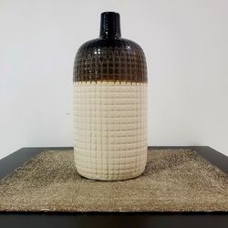Vase Geometric Ceramic - Decorative Neutral Colored Textured Vase. It has Felt Strips on the bottom so won't scratch Furniture.