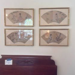 Vintage Chinese Watercolor Paintings On Silk