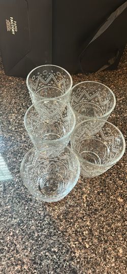 Set of 5 Embossed Clear Glass Tumblers