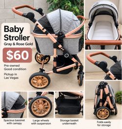 Luxury Baby Stroller – Gray & Rose Gold