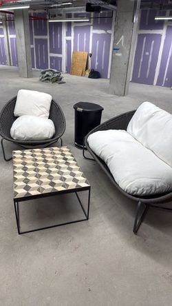 Morocco 62" Graphite Oval Outdoor Loveseat with White Cushion
