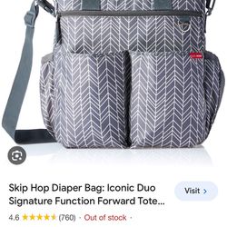 Skip Hop Diaper Bag: Iconic Duo Signature Function Forward Tote with Changing Pad, Grey Feather