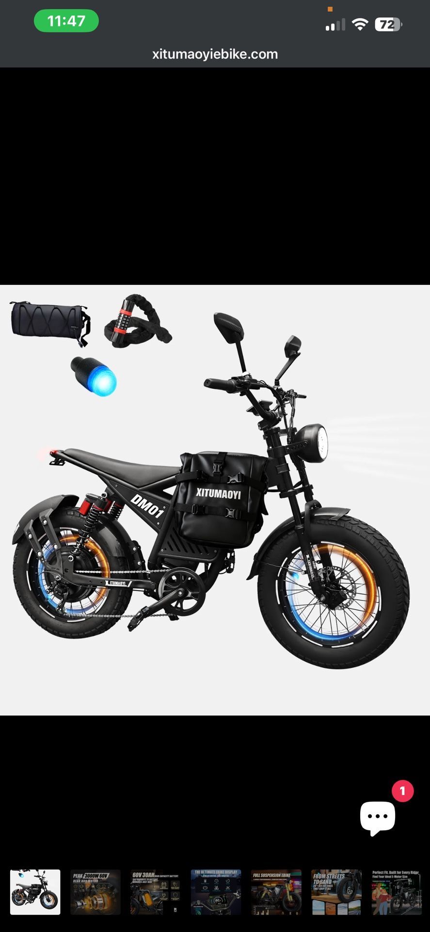 Xitumaoyi Electric Dirt Bike for Adults 3000W Peak E-Motorcycle 52MPH Fast Ebike 1800Wh(30Ah) Moped-Style-Ebike 20"×4.0 Fat Tire Electric Bike for Off