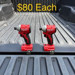 Milwaukee M18 18V Lithium-Ion Compact Brushless Cordless 1/4 in. Impact Driver (Tool-Only) **$80 Each**