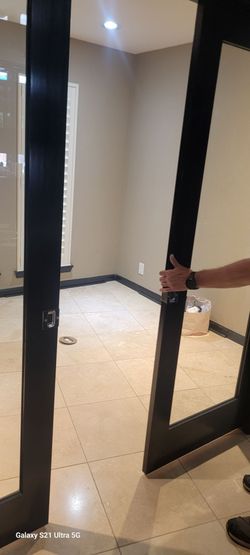 Pocket doors with glass