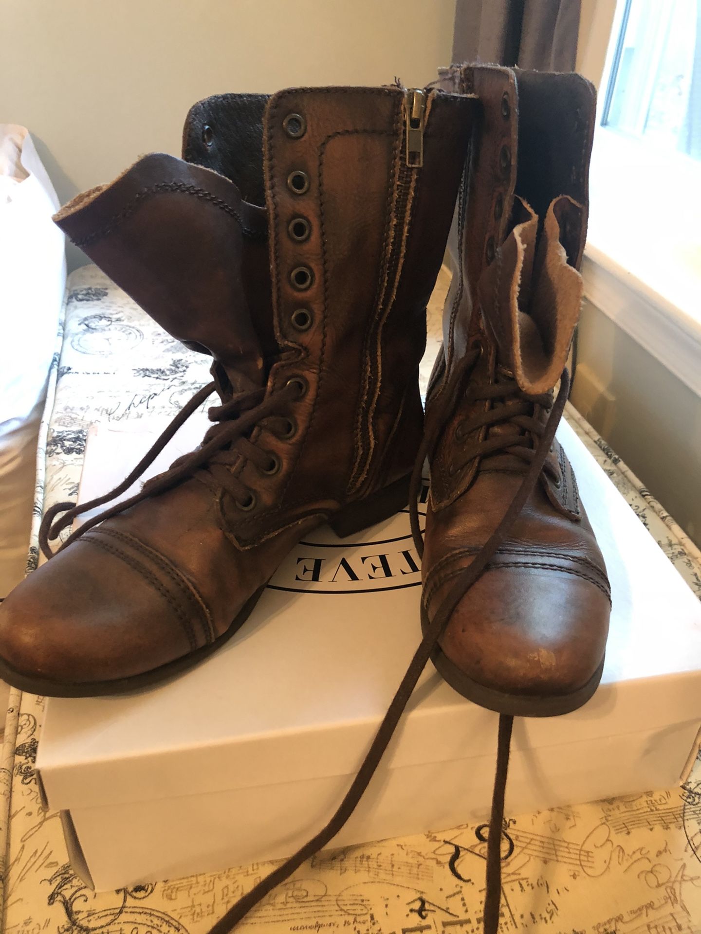 Steve Madden Women’s Troopa Brown Leather Combat Boots