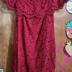 Burgundy Colored Flowered  Dress