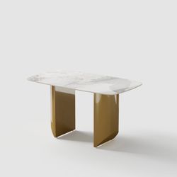 Dashona White Rectangular Sintered Stone Dining Table with Double Pedestals in gold color