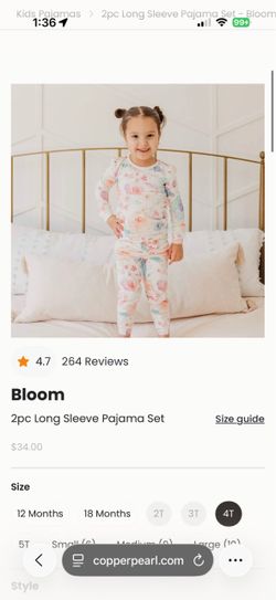 New W/ Tags Copper Pearl Bamboo Bloom 2pc long sleeve pajama set is size 4T