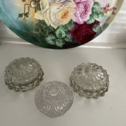 Set Of 3 Vintage Cut Glass/Crystal Vanity Jars 