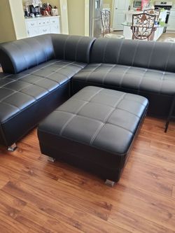 Black Leather three sections living room Sofa