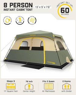 FanttikOutdoor Camping Tent 4/6/8/10 Person Instant Cabin Tent Setup in 60 Seconds with Rainfly & Windproof Portable with Carry Bag for Family Camping