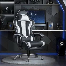 Gaming Chair with Electric Massage Lumbar Support, Footrest & Headrest — Ergonomic High Back Recliner for Home Office, Computer Desk Chair, Height Adj