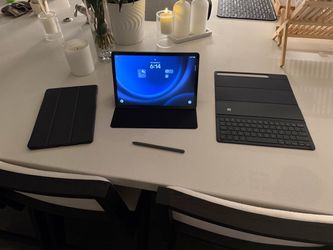 Samsung Galaxy Tab S9 FE+ 12.4” Tablet - S Pen, Magnetic Keyboard Case + Magnetic Folio Case + Clip in Folio Case