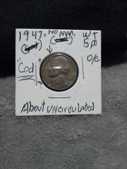 🇺🇸"T. Jefferson 5¢.(1947="P") Wt:5.00(GOD=COD)