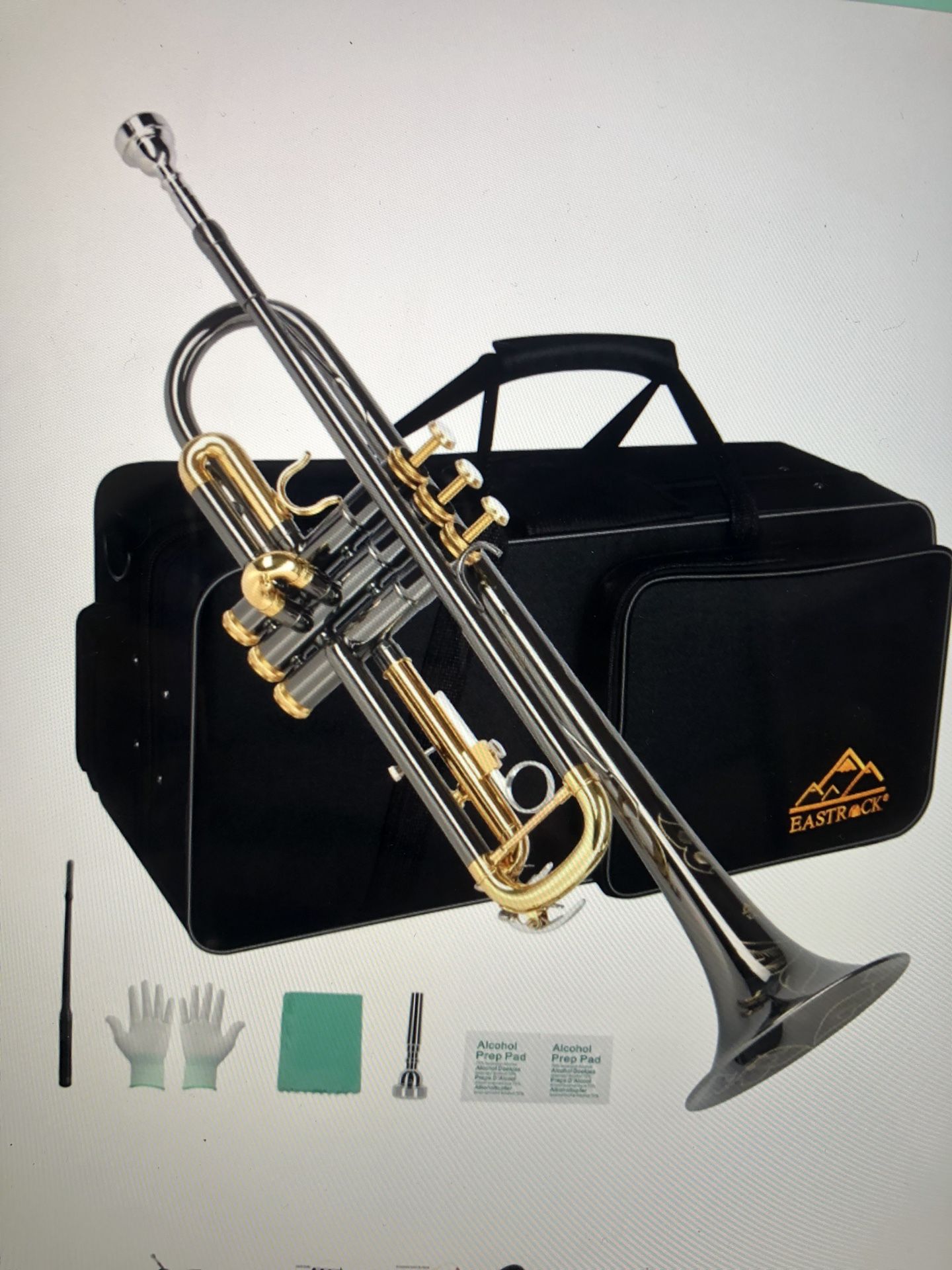 EASTROCK Bb Trumpet Standard Trumpet Set with Carrying Case,Gloves, 7C Mouthpiece, Cleaning Kit, Tuning Rod, Black Nickel (Hand Carved Craft)@V10
