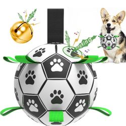 Dog Soccer Balls with Bell Inside, Outdoor Interactive Tug and Tug Dog Toys, Puppy Birthday Gifts, Dog Water Toy