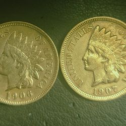 Indian Head Penny 1906 And 1907 Both Full Liberty 