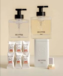 SKIPPER Hand Soap Duo Kit Glass Dispensers Refills Tin