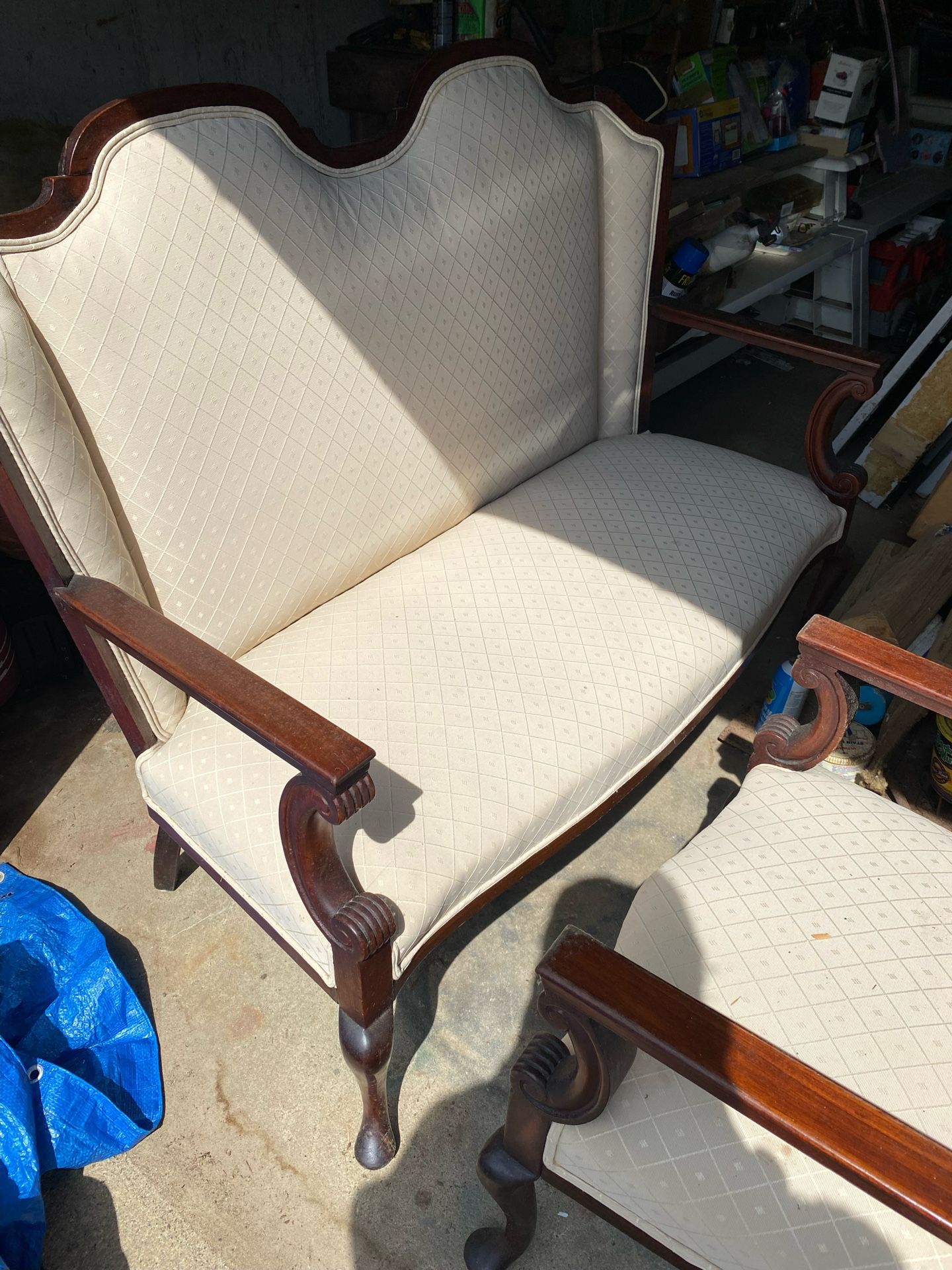 Elegant Vintage Empire Walnut Parlor Sofa and Chair Set - Dark Walnut