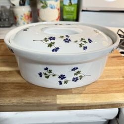 Vintage BIA Cordon Bleu Floral Print Porcelain Casserole Dish With Lid