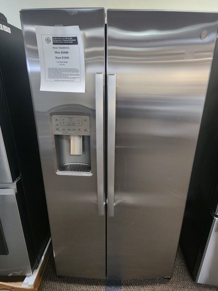 Profile 21.9 cu. ft. Side by Side Refrigerator in Fingerprint Resistant Stainless Steel, Counter Depth