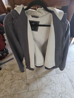 Hollister Sherpa Jacket Coat Charcoal