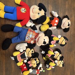 Vintage 70s Lot of Mickey and Minnie Mouse Plush Stuffed Animal Walt Disney 7"