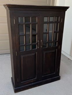 Dark Wood Cabinet with Glass Panel Doors