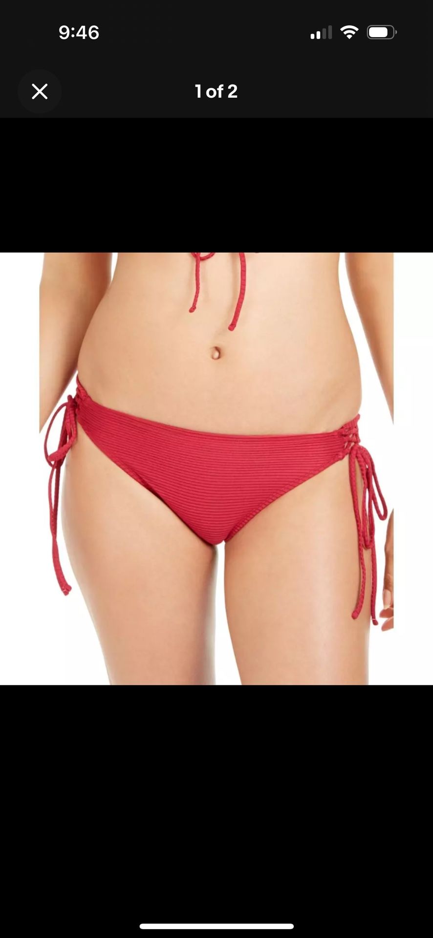 Hula Honey Womens Pink Red Ribbed Side Tie Swim Bottom Separates Large
