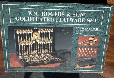 WM Rogers & Son Enchanted Rose Gold Plated Silverware Flatware 63 Piece Set