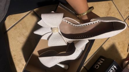 White Glitter Bow Heels