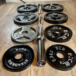 BRAND NEW Olympic Silver Curl Bar With Cooper Bearings & Weight Plates Pairs From 5s To 35s #  (Total: 170 lbs)