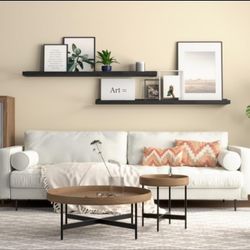 35.4" Black Floating Wall (2) Shelves with Lip | Modern Wall Mounted Picture Ledge for Bedroom, Nursery, Living Room, Bathroom, Kitchen