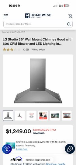 Range hood 36” NEW LG studio