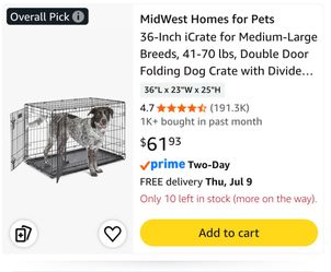 36in dog crate with pad and cover