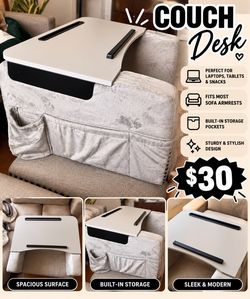 Couch Armrest Desk with Storage Pockets
