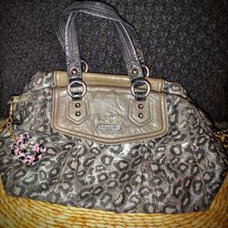 COACH LEOPARD OCELOT MADISON AUDREY SHOULDER BAG 14289 BLACK SILVER METALLIC