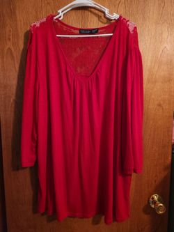 Faded Glory Women's 4X (26W - 28W) Red Long Sleeve Top with Lace